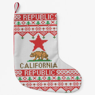 California Republic Bear on Christmas Ugly Sweater Small Christmas Stocking