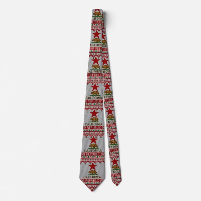 California Republic Bear on Christmas Ugly Sweater Tie (Front)