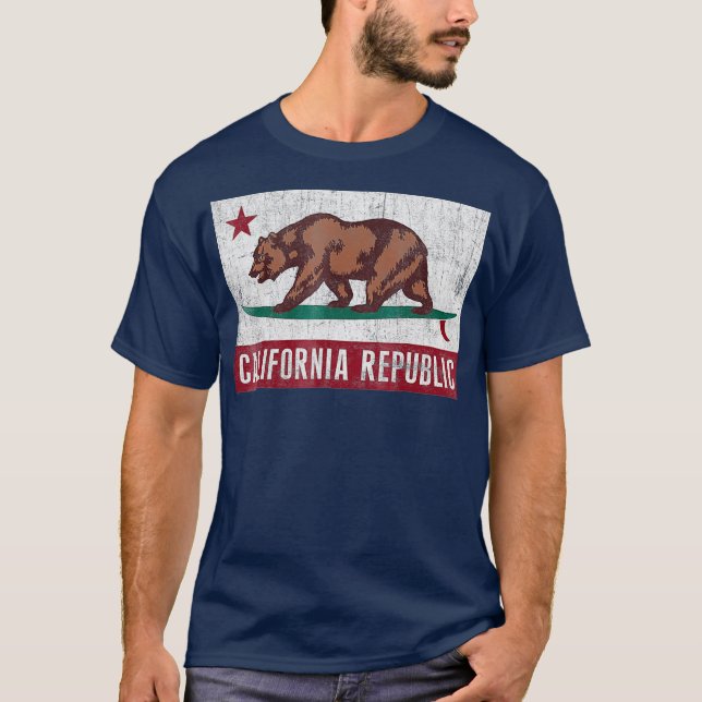 California Republic Bear on Surfboard Flag T-Shirt (Front)