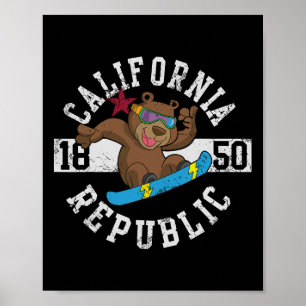 California Republic Bear Snowboarder Snowboarding Poster