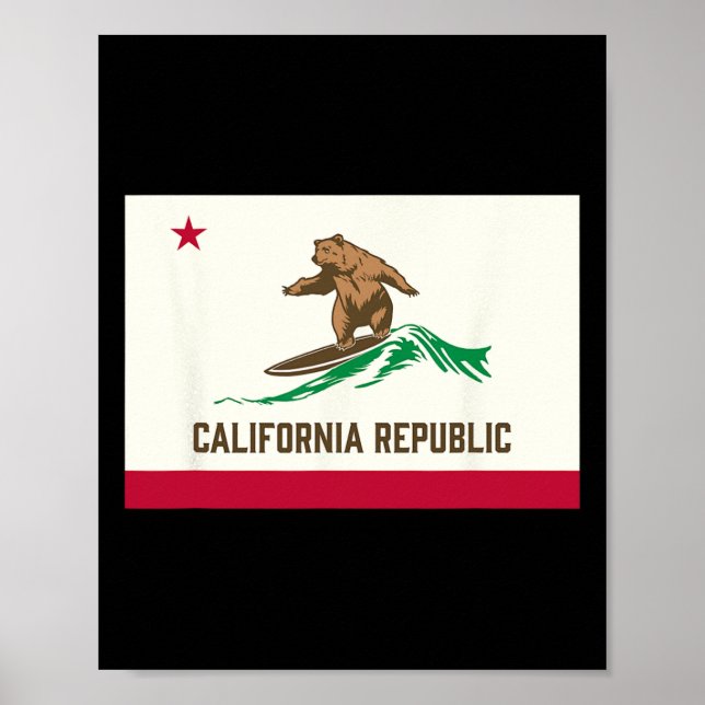California Republic Bear Surfing-state Flag Inspir Poster (Front)