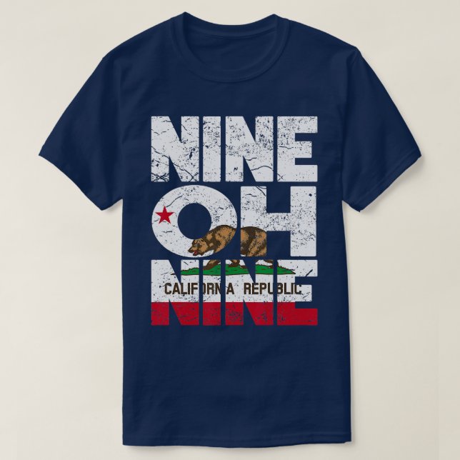 California Republic Flag Area Code 909 T-Shirt (Design Front)