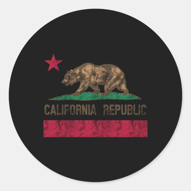 California Republic Flag Bear Classic Round Sticker (Front)