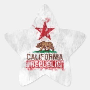 California Republic Flag Bear in Paint Style Decor Star Sticker