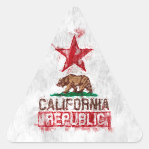 California Republic Flag Bear in Paint Style Decor Triangle Sticker