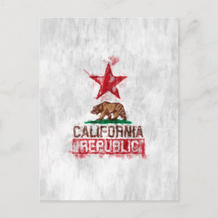 California Republic Flag Bear in Painterly Decor Postcard