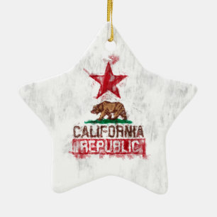 California Republic Flag Bear Painting Style Decor Ceramic Ornament
