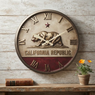 California Republic Flag Bear Red and Gold Large Clock