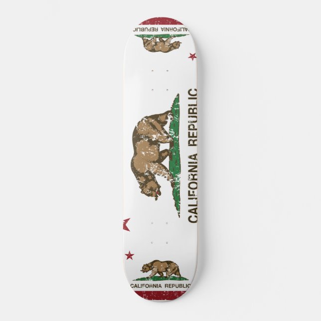 California Republic Flag Distressed Look Skateboard (Front)