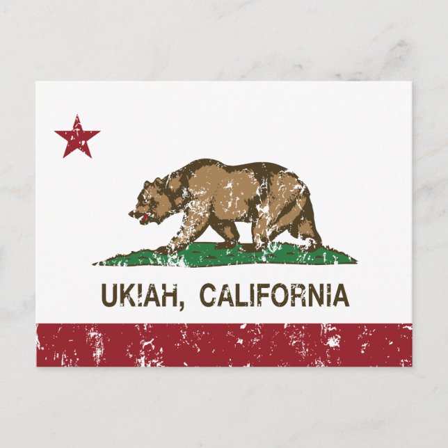 California Republic Flag Ukiah Postcard (Front)