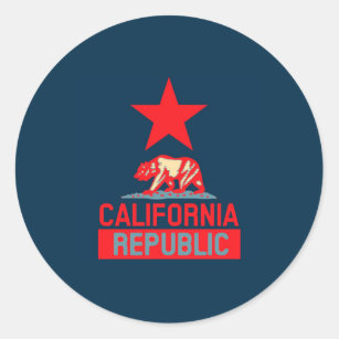 California Republic in Stylish Red and Blue Classic Round Sticker