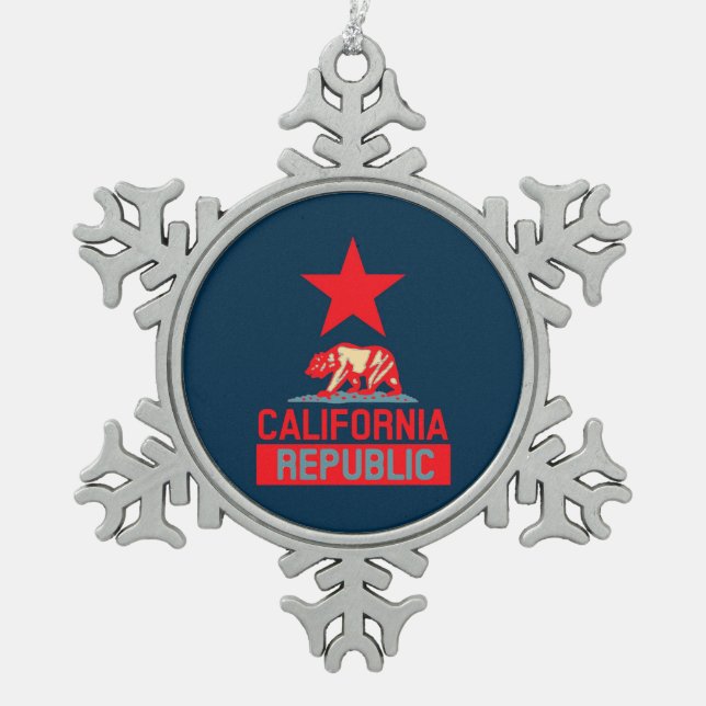 California Republic in Urban Hope Style Snowflake Pewter Christmas Ornament (Front)