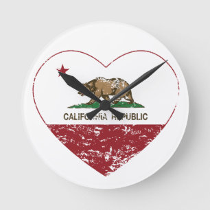 California Republic Love Heart Distressed Round Clock
