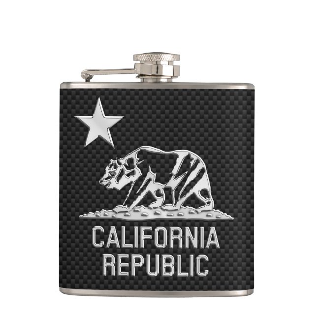California Republic on Carbon Fibre Print Hip Flask (Front)