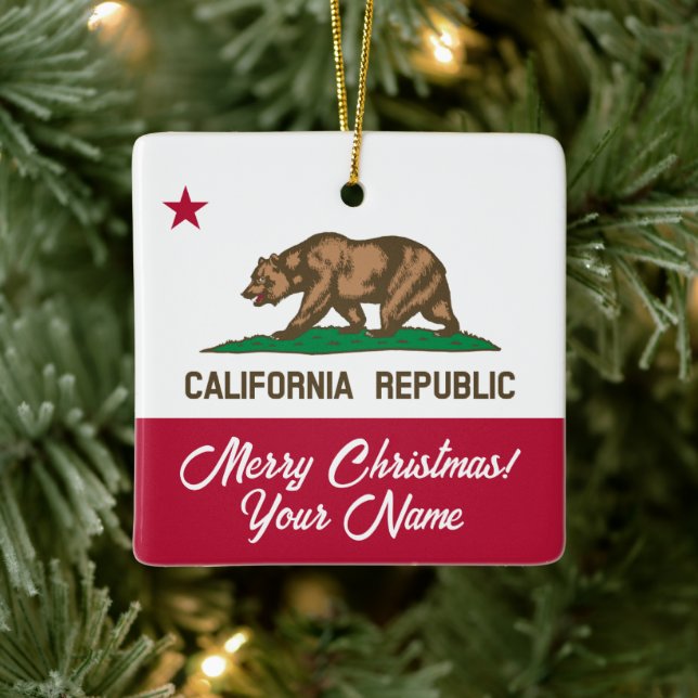 California Republic state flag custom Christmas Ceramic Ornament (Tree)