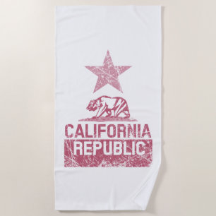 CALIFORNIA REPUBLIC State Flag Grunge Style on a Beach Towel