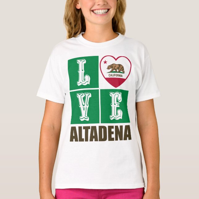California Republic State Flag Heart Altadena T-Shirt (Front)