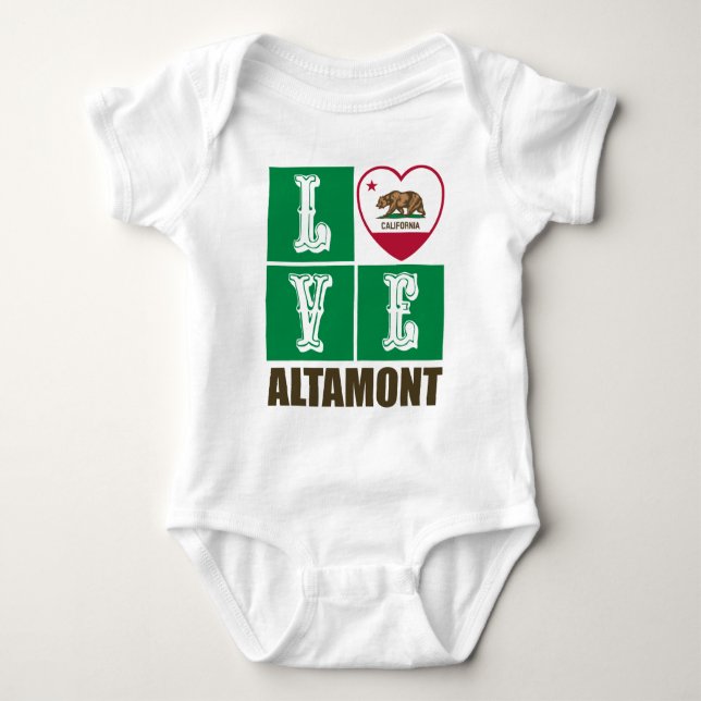 California Republic State Flag Heart Altamont Baby Bodysuit (Front)