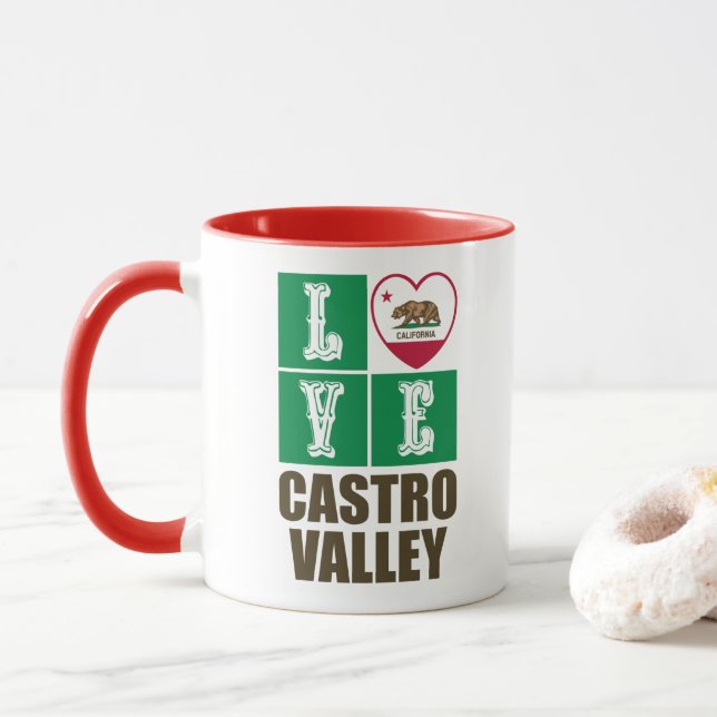 California Republic State Flag Heart Castro Valley Mug (With Donut)