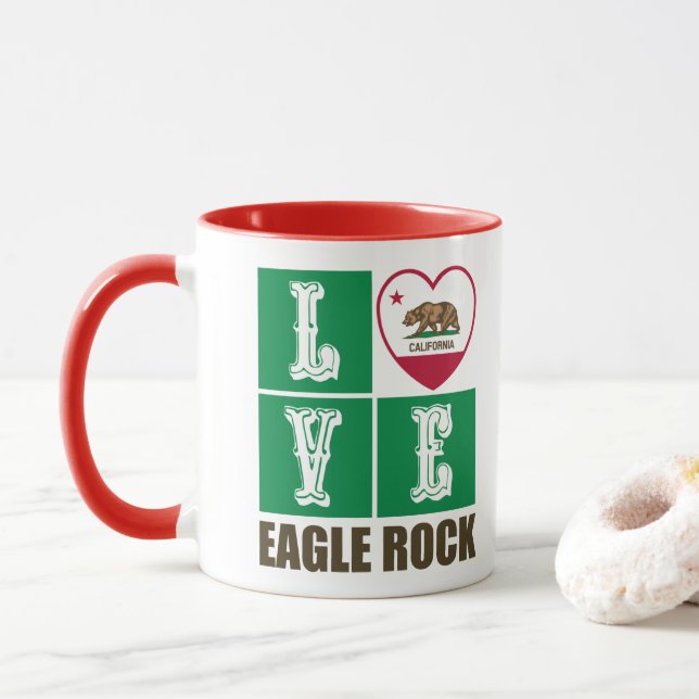 California Republic State Flag Heart Eagle Rock Mug (With Donut)