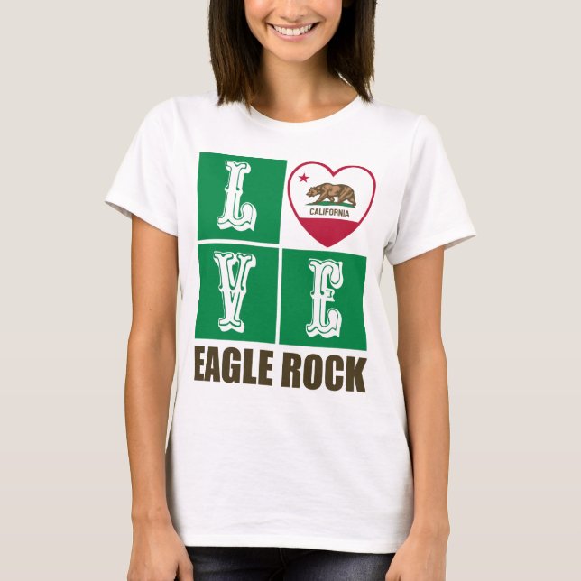 California Republic State Flag Heart Eagle Rock T-Shirt (Front)