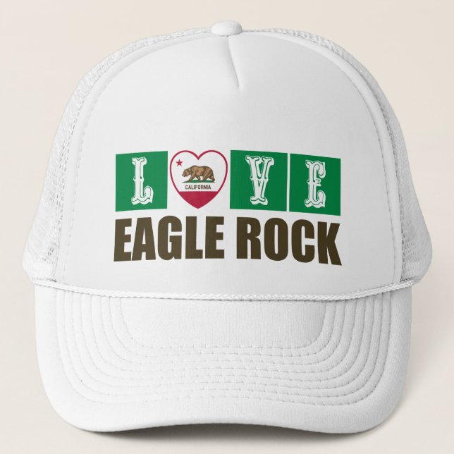 California Republic State Flag Heart Eagle Rock Trucker Hat (Front)