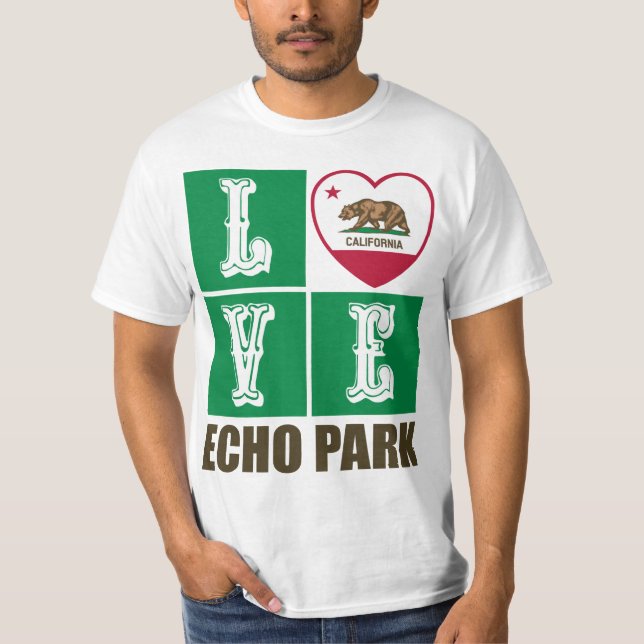 California Republic State Flag Heart Echo Park T-Shirt (Front)