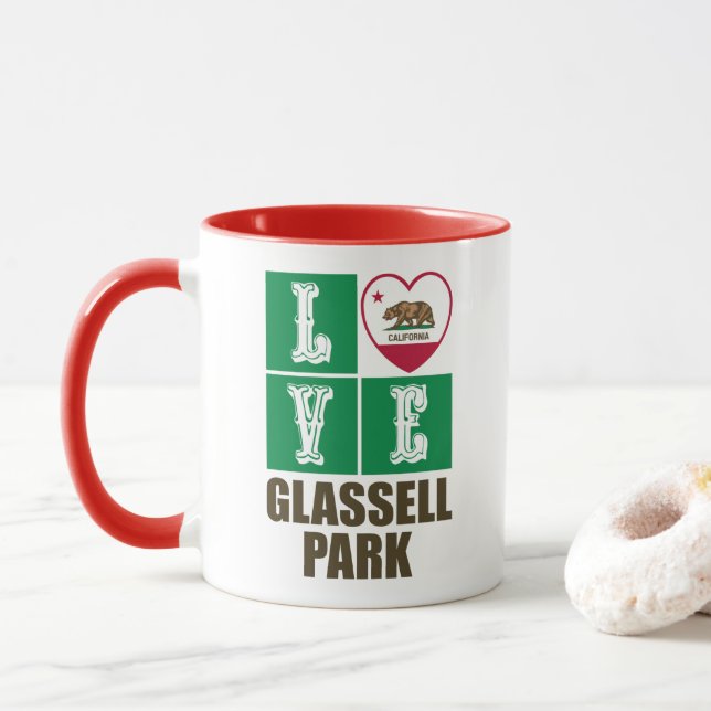 California Republic State Flag Heart Glassell Park Mug (With Donut)