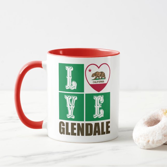 California Republic State Flag Heart Glendale Mug (With Donut)