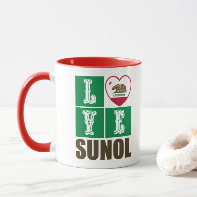 California Republic State Flag Heart Love Sunol Mug (With Donut)