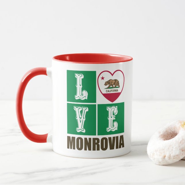 California Republic State Flag Heart Monrovia Mug (With Donut)
