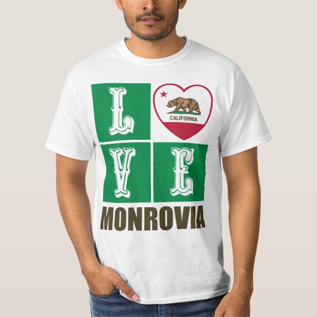 California Republic State Flag Heart Monrovia T-Shirt (Front)