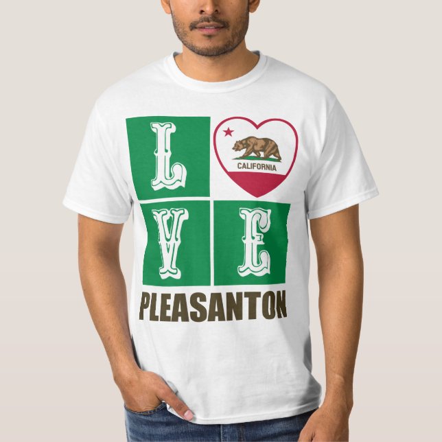 California Republic State Flag Heart Pleasanton T-Shirt (Front)