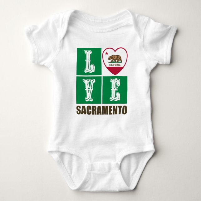 California Republic State Flag Heart Sacramento Baby Bodysuit (Front)