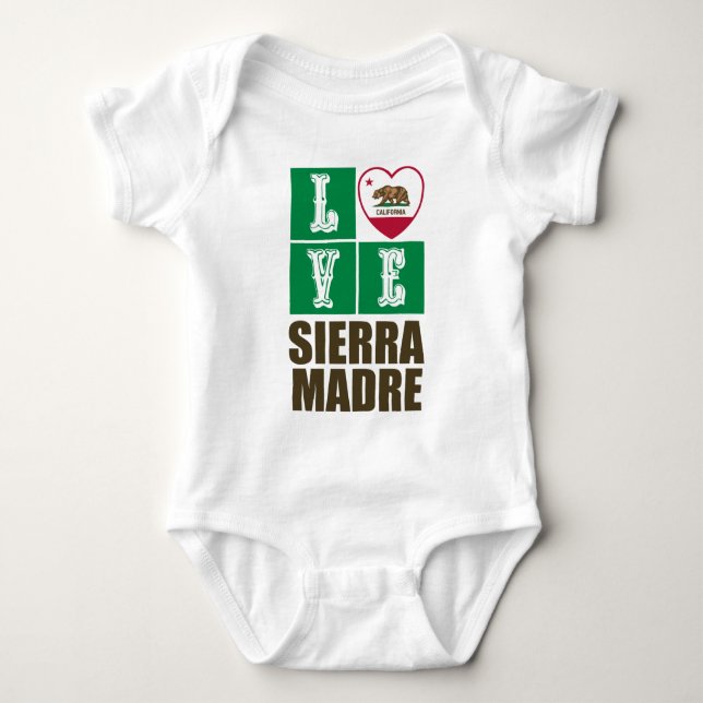 California Republic State Flag Heart Sierra Madre Baby Bodysuit (Front)