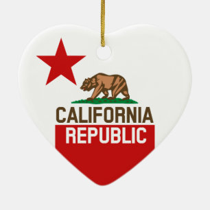 CALIFORNIA REPUBLIC State Flag Large Star Design Ceramic Ornament