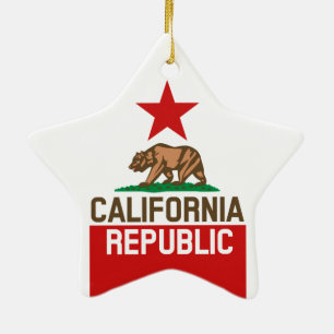 CALIFORNIA REPUBLIC State Flag Large Star Design Ceramic Ornament