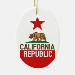 CALIFORNIA REPUBLIC State Flag Large Star Design Ceramic Tree Decoration