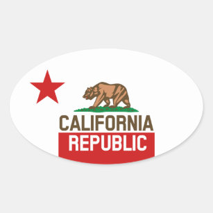 CALIFORNIA REPUBLIC State Flag Large Star Design Oval Sticker
