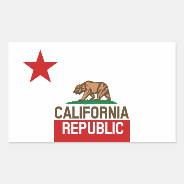 CALIFORNIA REPUBLIC State Flag Large Star Design Rectangular Sticker (Front)