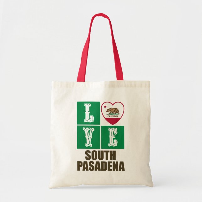California Republic State Flag Love South Pasadena Tote Bag (Front)