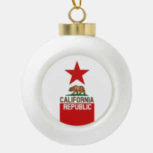 CALIFORNIA REPUBLIC State Flag Red Star Ceramic Ball Christmas Ornament