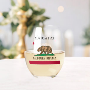 California Republic state flag stemless wine glass