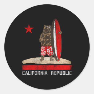 California Republic State Surfer Bear Surfing Cali Classic Round Sticker