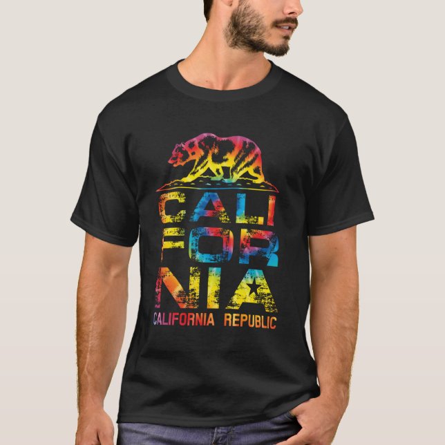 California Republic Tie Dye Rainbow Hood T-Shirt (Front)