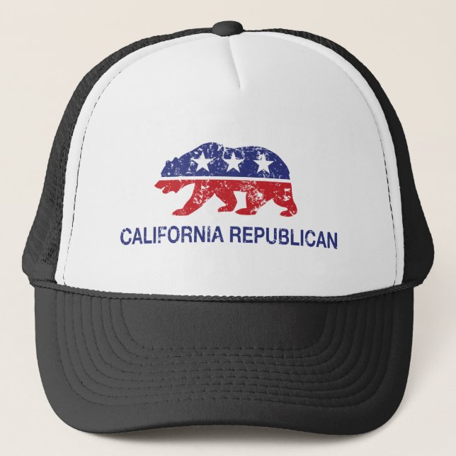 California Republican Bear Distressed Trucker Hat (Front)