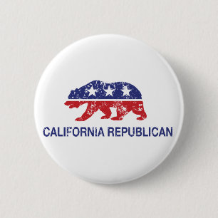 California Republican Political Bear Distressed 6 Cm Round Badge