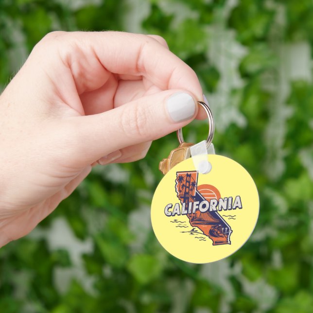 California Retro State Silhouette Key Ring (Hand)
