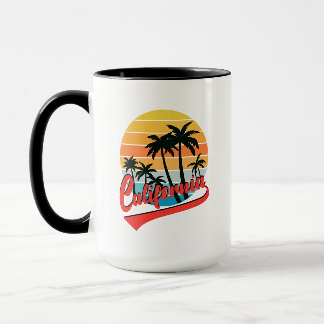 California Retro Sunset And Palm Trees Mug (Left)