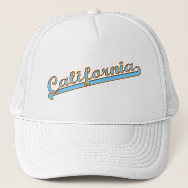 California Retro Surfer Logo Teal Trucker Hat (Front)